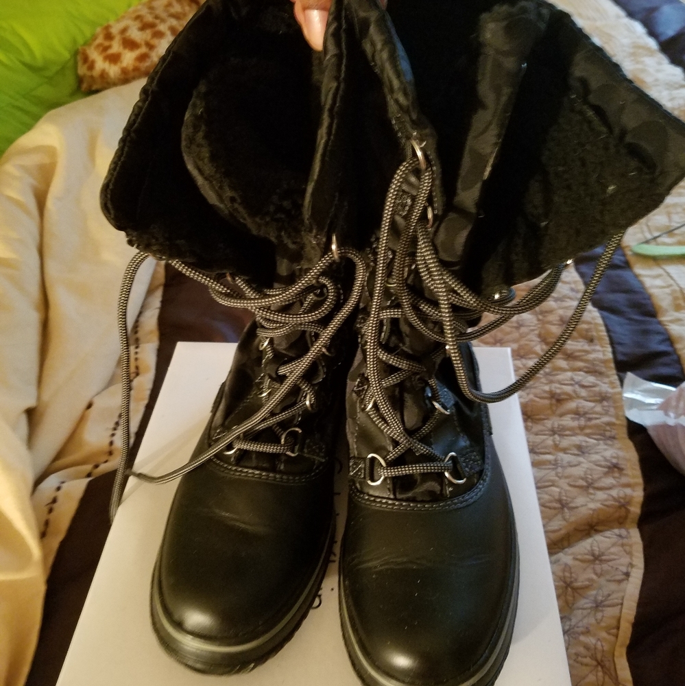 Black Coach quilted and leather boots